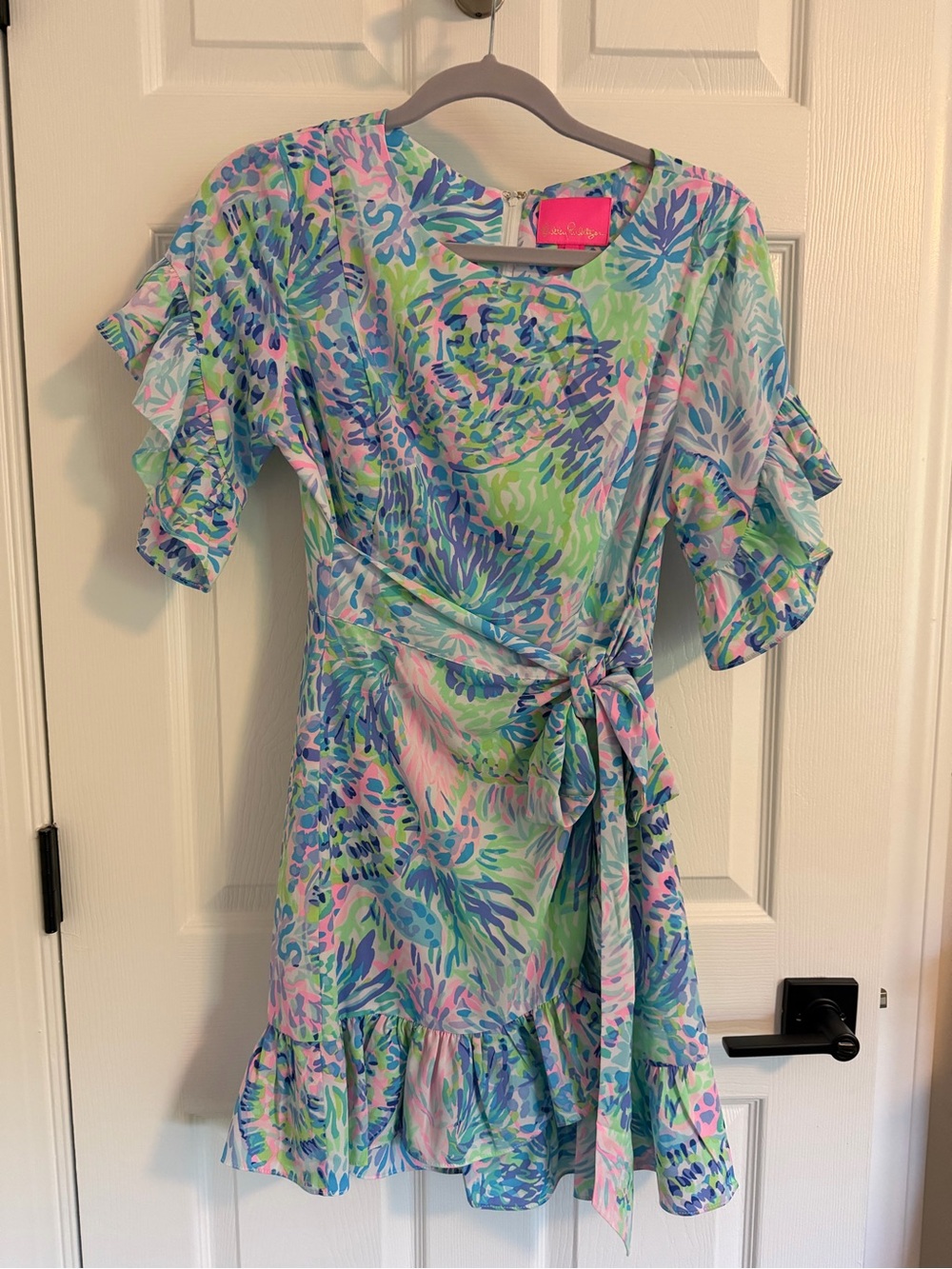 Lilly Pulitzer Pastel Floral Tie-Waist Mini Dress - Blue, Pink, Green